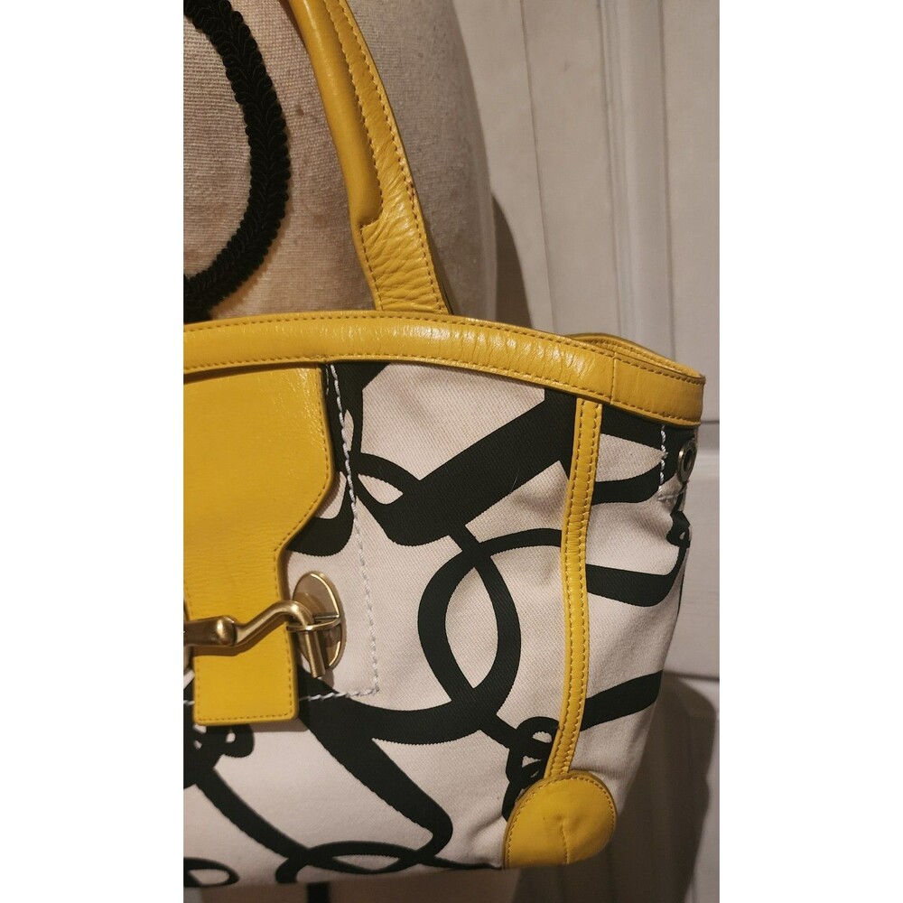 Rare TOMMY HILFIGER Yellow/Black Print Canvas Boat PURSE HandBag &CoinPurse VguC - Picture 4 of 14